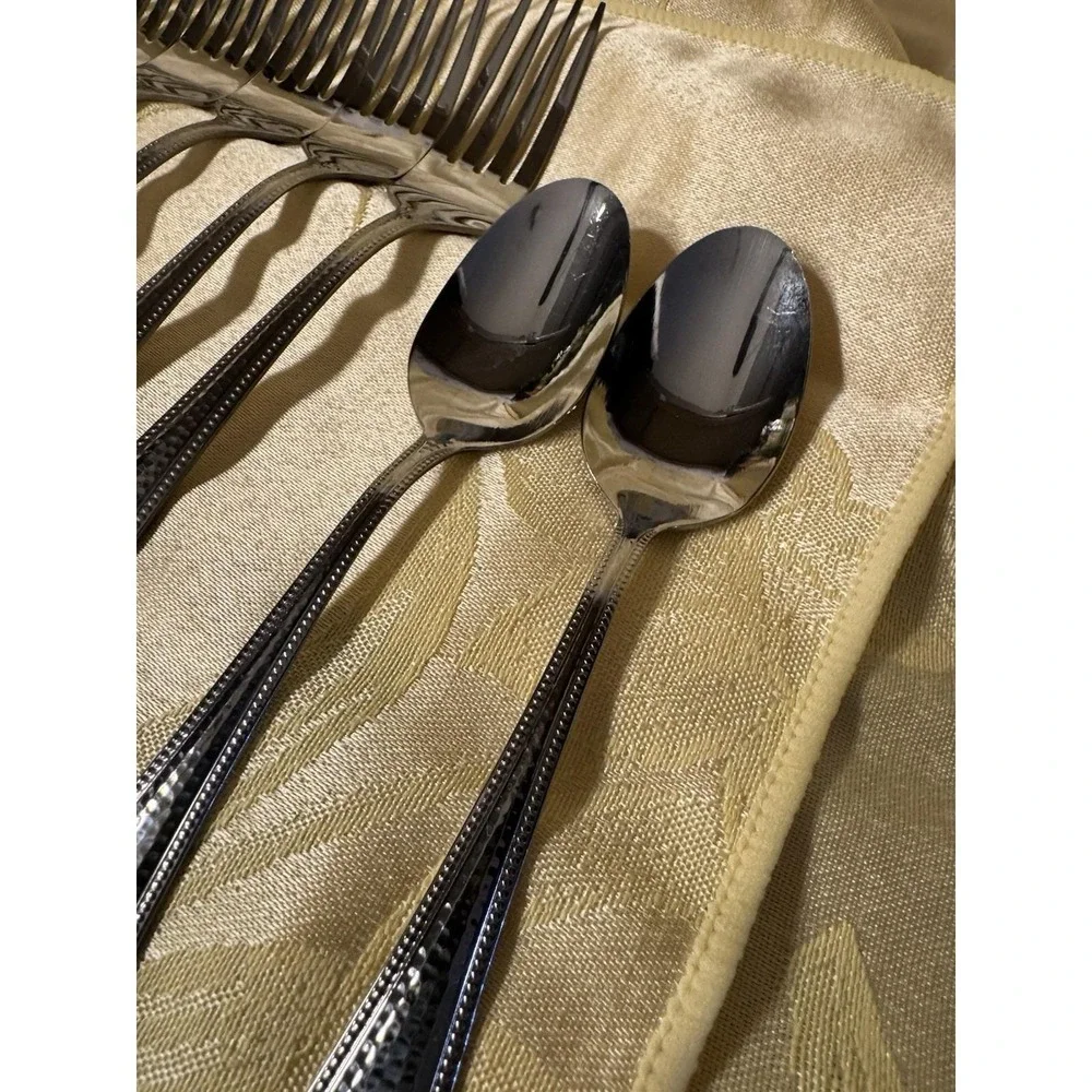 Mikasa Clarissa 21 Pc Stainless Flatware Set Hammered Beaded Forks Spoons Nice
